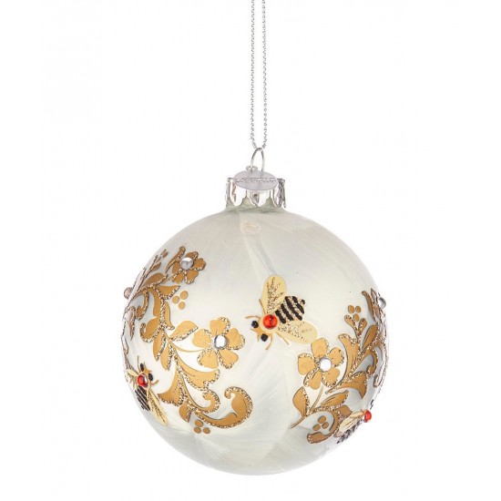 Bizzotto Χριστουγεννιάτικη Μπάλα Homeybee Λευκό/Χρυσό Γυαλί 8cm