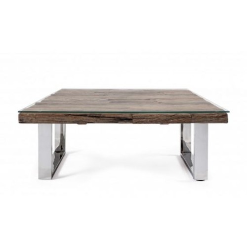 Bizzotto Stanton Τραπέζι Σαλονιού 100x100x40εκ., Καρυδί-Χρώμιο