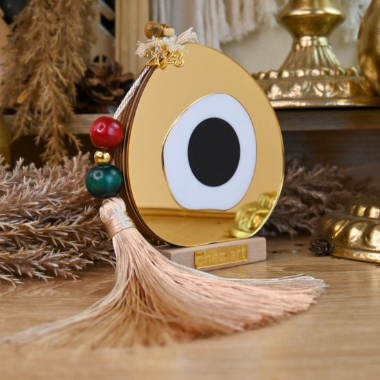 Χειροποίητο Γούρι Ξύλο Μάτι Egg Elegant – Gold L12cm H14cm