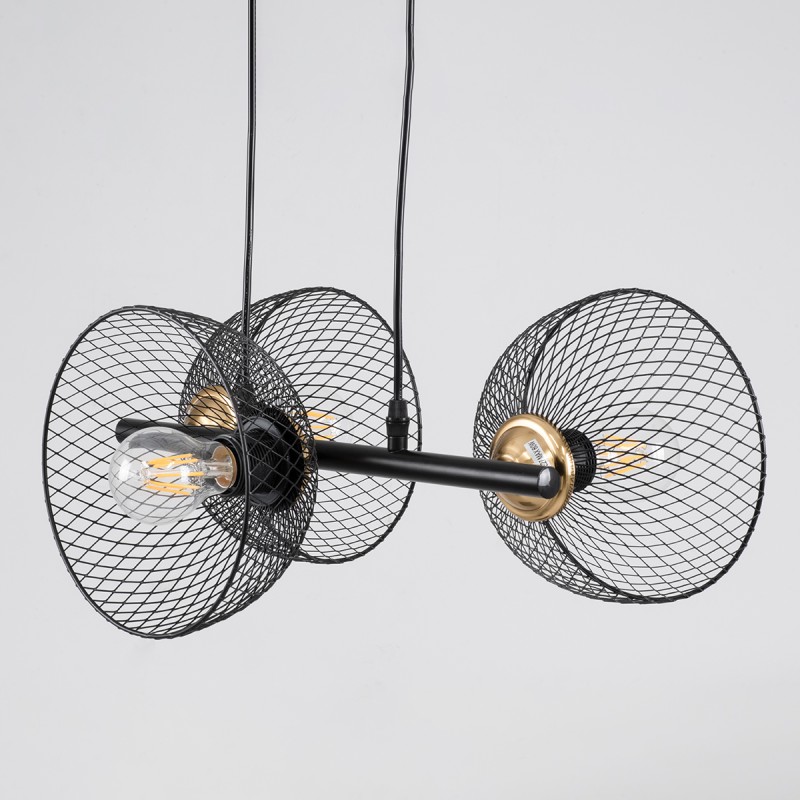 GLOBOSTAR® VERONA 00586 Μοντέρνο Κρεμαστό Φωτιστικό Οροφής με Ντουί 3 x E27 AC 220-240V IP20 - Μαύρο & Χρυσό - Μ50 x Π28 x Υ20cm