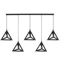 GLOBOSTAR® TRIANGLE 00608 Μοντέρνο Κρεμαστό Φωτιστικό Οροφής με Ντουί 5 x E27 AC 220-240V IP20 - Μαύρο - Μ170 x Π22 x Y130cm
