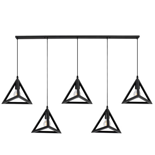 GLOBOSTAR® TRIANGLE 00608 Μοντέρνο Κρεμαστό Φωτιστικό Οροφής με Ντουί 5 x E27 AC 220-240V IP20 - Μαύρο - Μ170 x Π22 x Y130cm