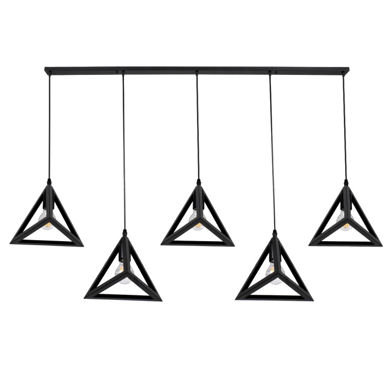 GLOBOSTAR® TRIANGLE 00608 Μοντέρνο Κρεμαστό Φωτιστικό Οροφής με Ντουί 5 x E27 AC 220-240V IP20 - Μαύρο - Μ170 x Π22 x Y130cm