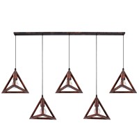 GLOBOSTAR® TRIANGLE 00609 Μοντέρνο Κρεμαστό Φωτιστικό Οροφής με Ντουί 5 x E27 AC 220-240V IP20 - Χάλκινο - Μ170 x Π22 x Y130cm