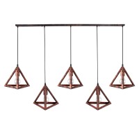 GLOBOSTAR® TRIANGLE 00609 Μοντέρνο Κρεμαστό Φωτιστικό Οροφής με Ντουί 5 x E27 AC 220-240V IP20 - Χάλκινο - Μ170 x Π22 x Y130cm
