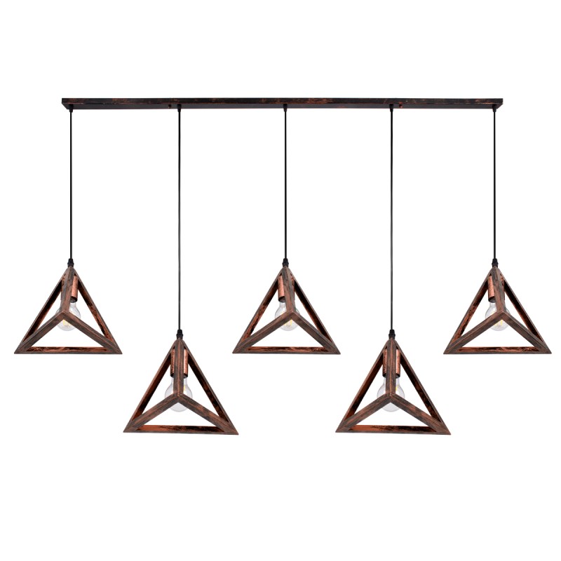 GLOBOSTAR® TRIANGLE 00609 Μοντέρνο Κρεμαστό Φωτιστικό Οροφής με Ντουί 5 x E27 AC 220-240V IP20 - Χάλκινο - Μ170 x Π22 x Y130cm