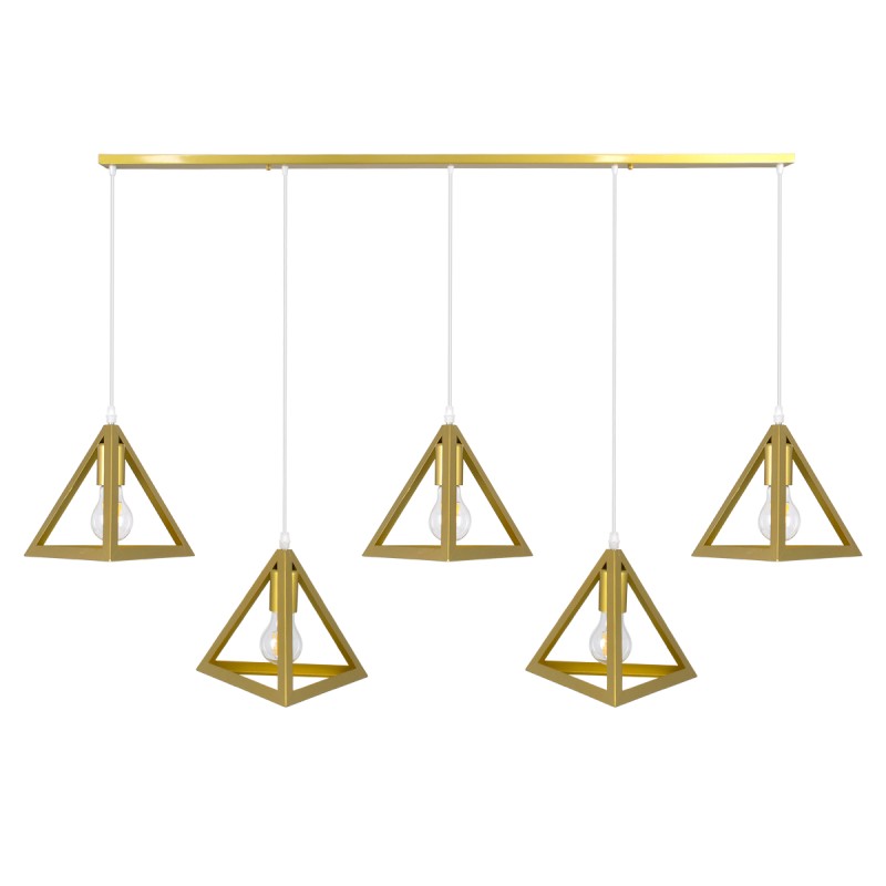 GLOBOSTAR® TRIANGLE 00610 Μοντέρνο Κρεμαστό Φωτιστικό Οροφής με Ντουί 5 x E27 AC 220-240V IP20 - Χρυσό - Μ170 x Π22 x Y130cm