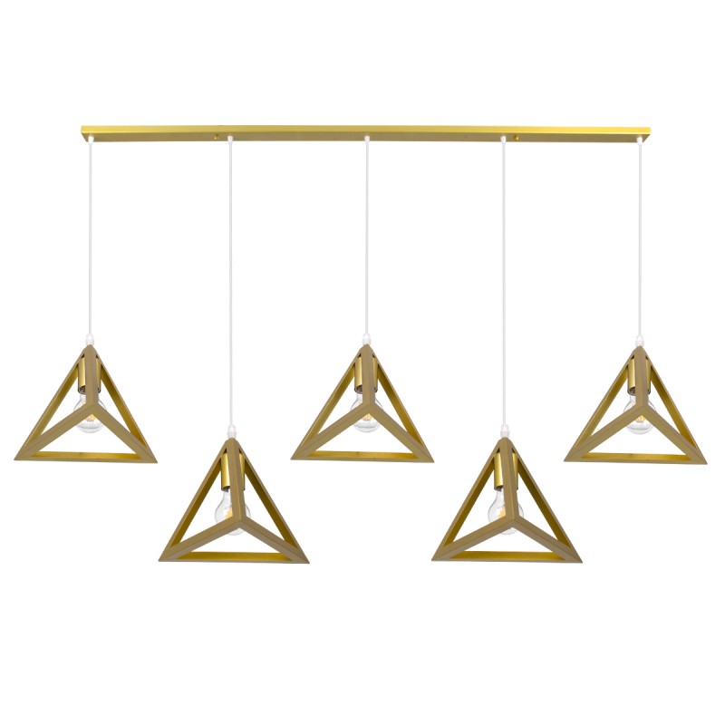 GLOBOSTAR® TRIANGLE 00610 Μοντέρνο Κρεμαστό Φωτιστικό Οροφής με Ντουί 5 x E27 AC 220-240V IP20 - Χρυσό - Μ170 x Π22 x Y130cm