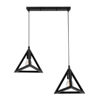GLOBOSTAR® TRIANGLE 00611 Μοντέρνο Κρεμαστό Φωτιστικό Οροφής με Ντουί 2 x E27 AC 220-240V IP20 - Μαύρο - Μ60 x Π22 x Y130cm