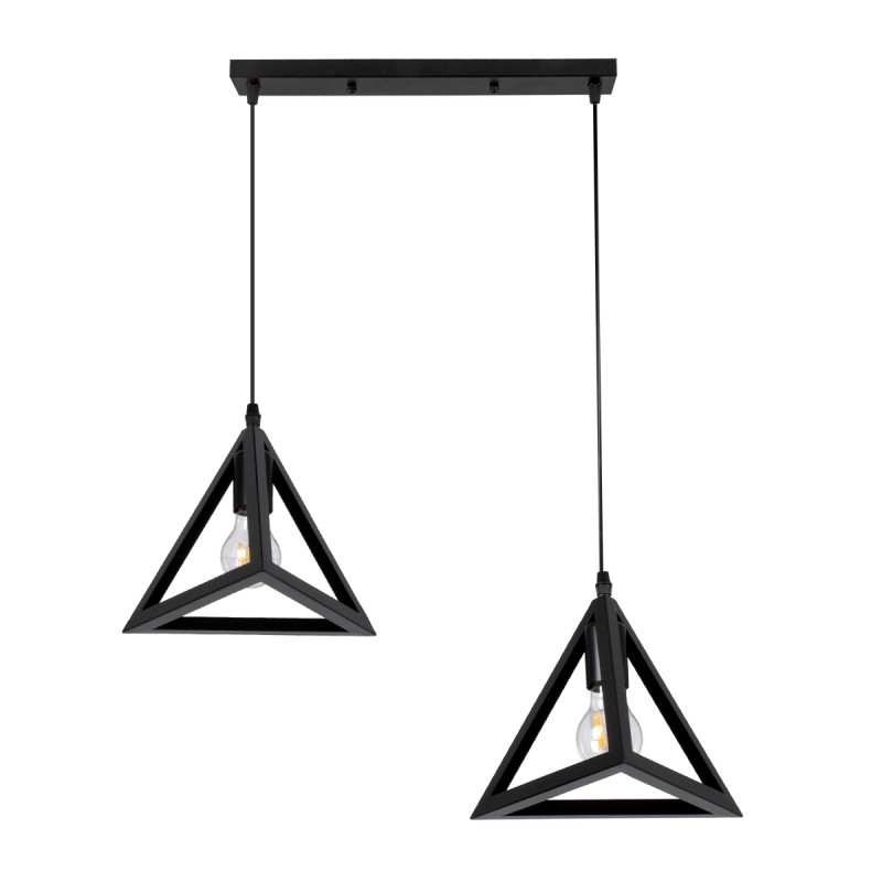 GLOBOSTAR® TRIANGLE 00611 Μοντέρνο Κρεμαστό Φωτιστικό Οροφής με Ντουί 2 x E27 AC 220-240V IP20 - Μαύρο - Μ60 x Π22 x Y130cm