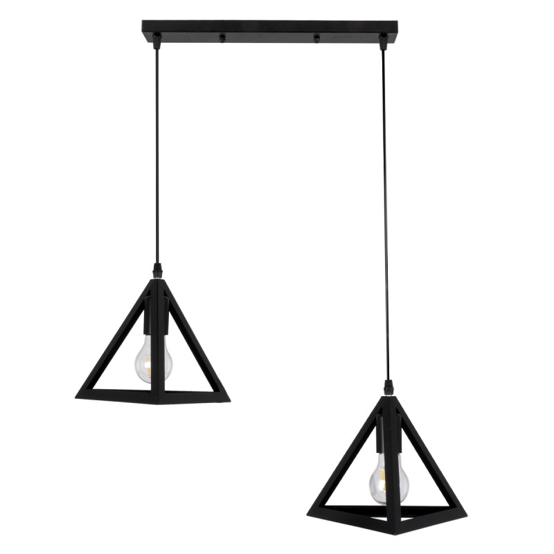 GLOBOSTAR® TRIANGLE 00611 Μοντέρνο Κρεμαστό Φωτιστικό Οροφής με Ντουί 2 x E27 AC 220-240V IP20 - Μαύρο - Μ60 x Π22 x Y130cm
