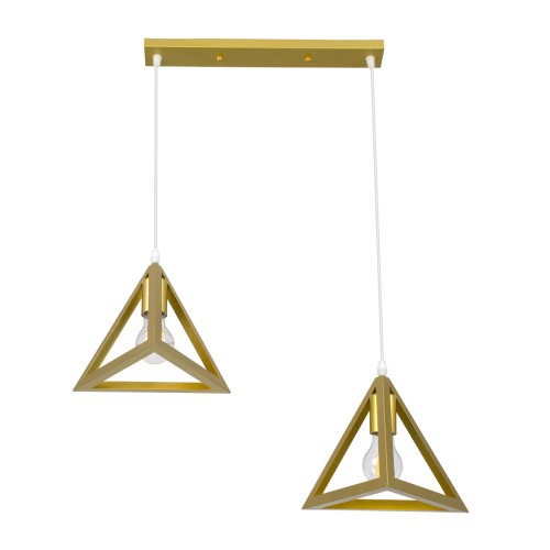GLOBOSTAR® TRIANGLE 00615 Μοντέρνο Κρεμαστό Φωτιστικό Οροφής με Ντουί 2 x E27 AC 220-240V IP20 - Χρυσό - Μ60 x Π22 x Y130cm