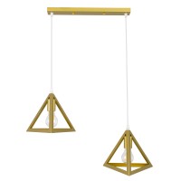 GLOBOSTAR® TRIANGLE 00615 Μοντέρνο Κρεμαστό Φωτιστικό Οροφής με Ντουί 2 x E27 AC 220-240V IP20 - Χρυσό - Μ60 x Π22 x Y130cm
