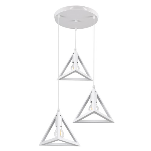 GLOBOSTAR® TRIANGLE 00617 Μοντέρνο Κρεμαστό Φωτιστικό Οροφής με Ντουί 3 x E27 AC 220-240V IP20 - Λευκό - Μ49 x Π49 x Y130cm