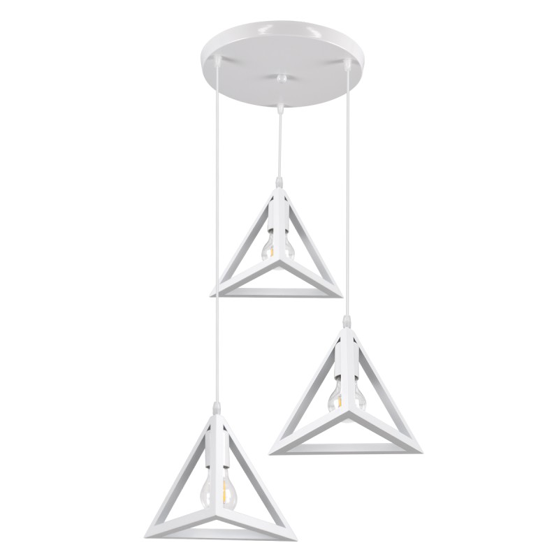 GLOBOSTAR® TRIANGLE 00617 Μοντέρνο Κρεμαστό Φωτιστικό Οροφής με Ντουί 3 x E27 AC 220-240V IP20 - Λευκό - Μ49 x Π49 x Y130cm
