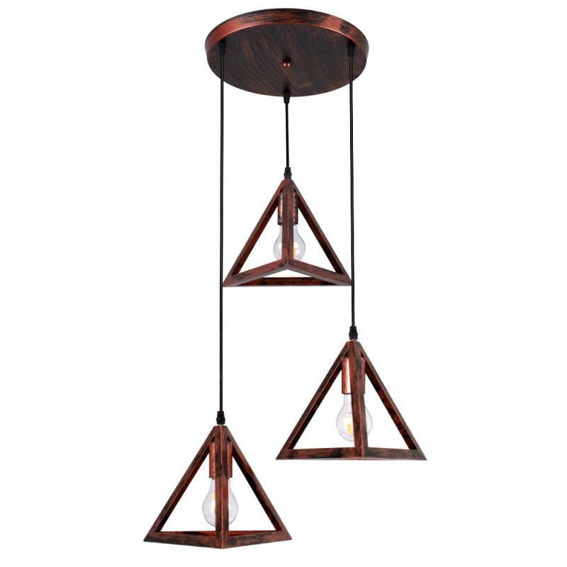 GLOBOSTAR® TRIANGLE 00618 Μοντέρνο Κρεμαστό Φωτιστικό Οροφής με Ντουί 3 x E27 AC 220-240V IP20 - Χάλκινο - Μ49 x Π49 x Y130cm