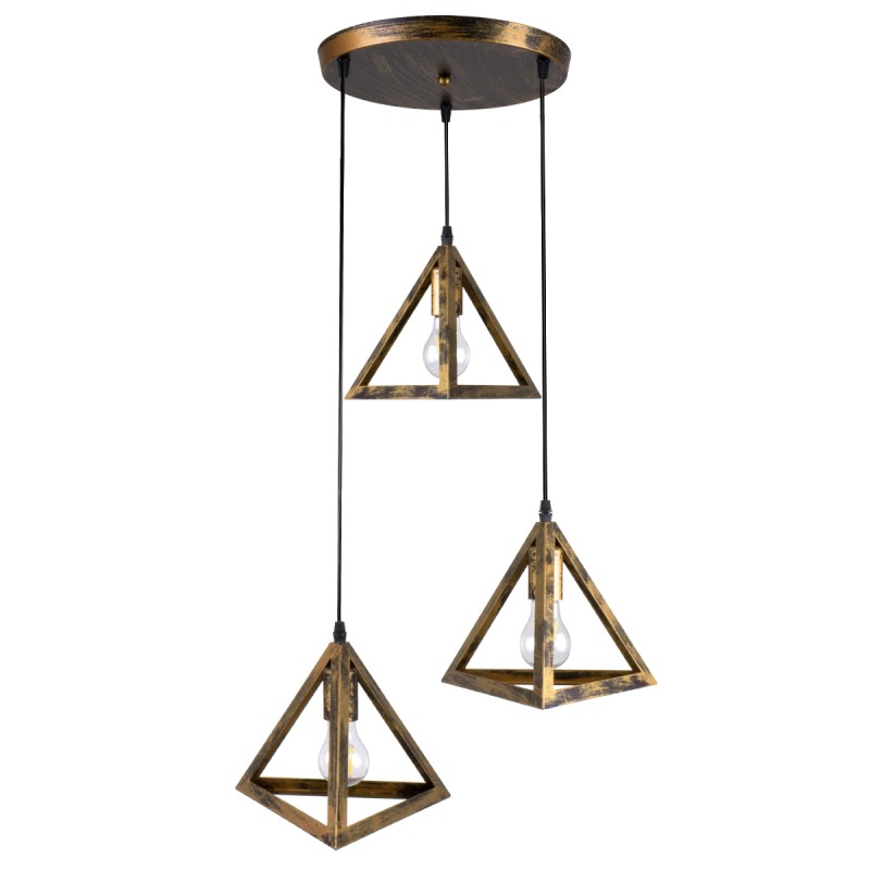 GLOBOSTAR® TRIANGLE 00619 Μοντέρνο Κρεμαστό Φωτιστικό Οροφής με Ντουί 3 x E27 AC 220-240V IP20 - Μπρούτζινο - Μ49 x Π49 x Y130cm