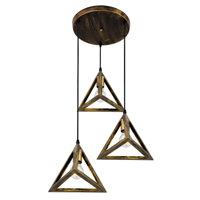 GLOBOSTAR® TRIANGLE 00619 Μοντέρνο Κρεμαστό Φωτιστικό Οροφής με Ντουί 3 x E27 AC 220-240V IP20 - Μπρούτζινο - Μ49 x Π49 x Y130cm