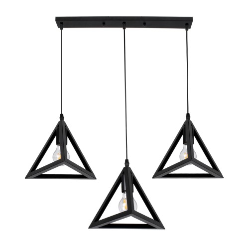 GLOBOSTAR® TRIANGLE 00621 Μοντέρνο Κρεμαστό Φωτιστικό Οροφής με Ντουί 3 x E27 AC 220-240V IP20 - Μαύρο - Μ70 x Π22 x Y130cm
