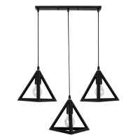 GLOBOSTAR® TRIANGLE 00621 Μοντέρνο Κρεμαστό Φωτιστικό Οροφής με Ντουί 3 x E27 AC 220-240V IP20 - Μαύρο - Μ70 x Π22 x Y130cm