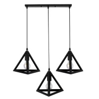 GLOBOSTAR® TRIANGLE 00621 Μοντέρνο Κρεμαστό Φωτιστικό Οροφής με Ντουί 3 x E27 AC 220-240V IP20 - Μαύρο - Μ70 x Π22 x Y130cm