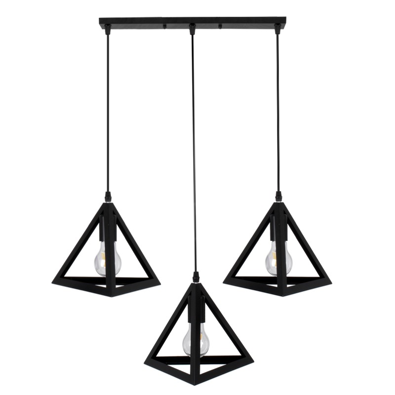 GLOBOSTAR® TRIANGLE 00621 Μοντέρνο Κρεμαστό Φωτιστικό Οροφής με Ντουί 3 x E27 AC 220-240V IP20 - Μαύρο - Μ70 x Π22 x Y130cm