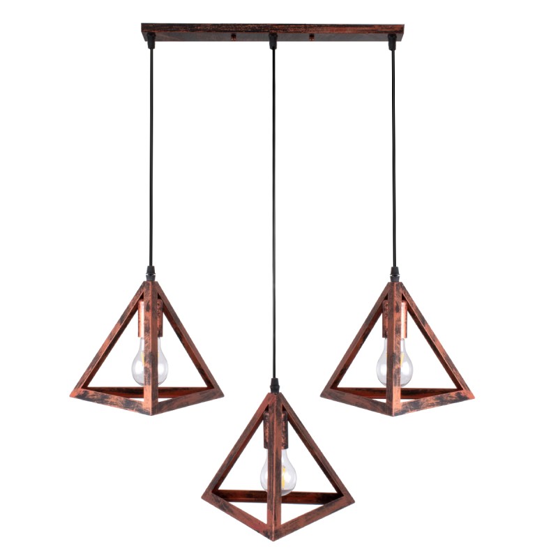 GLOBOSTAR® TRIANGLE 00623 Μοντέρνο Κρεμαστό Φωτιστικό Οροφής με Ντουί 3 x E27 AC 220-240V IP20 - Χάλκινο - Μ70 x Π22 x Y130cm