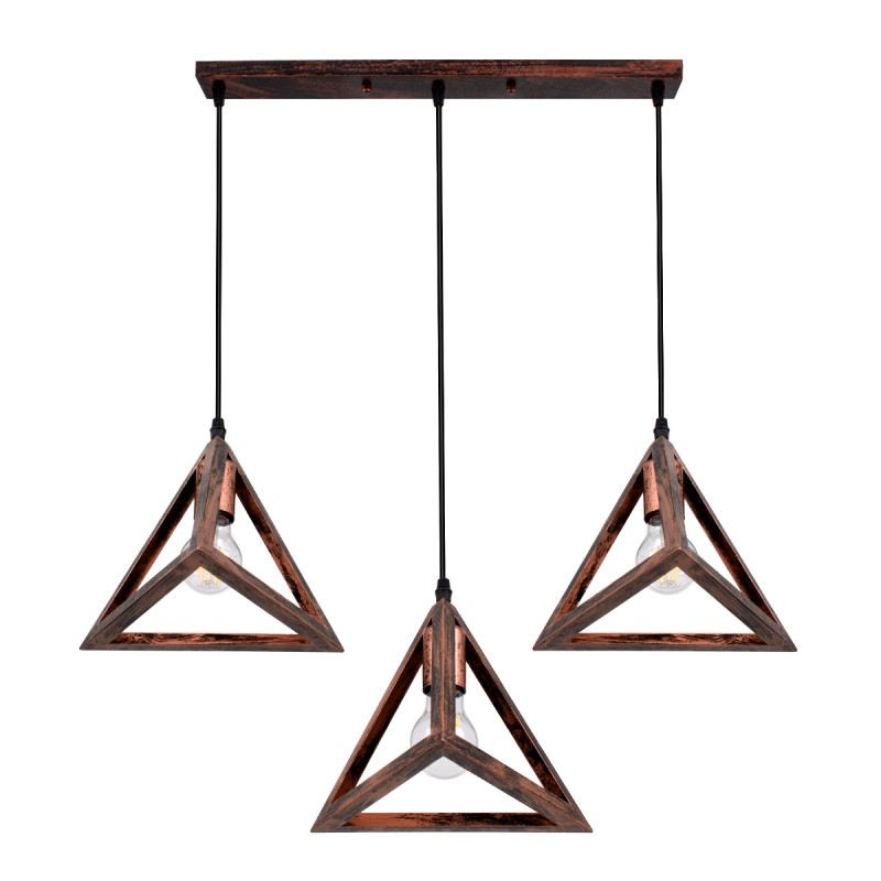 GLOBOSTAR® TRIANGLE 00623 Μοντέρνο Κρεμαστό Φωτιστικό Οροφής με Ντουί 3 x E27 AC 220-240V IP20 - Χάλκινο - Μ70 x Π22 x Y130cm