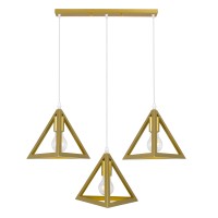 GLOBOSTAR® TRIANGLE 00625 Μοντέρνο Κρεμαστό Φωτιστικό Οροφής με Ντουί 3 x E27 AC 220-240V IP20 - Χρυσό - Μ70 x Π22 x Y130cm