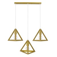 GLOBOSTAR® TRIANGLE 00625 Μοντέρνο Κρεμαστό Φωτιστικό Οροφής με Ντουί 3 x E27 AC 220-240V IP20 - Χρυσό - Μ70 x Π22 x Y130cm