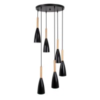 GLOBOSTAR® DILLON 00628 Μοντέρνο Κρεμαστό Φωτιστικό Οροφής με Ντουί 6 x E27 AC 220-240V IP20 - Μαύρο & Μπεζ - Μ52 x Π52 x Y130cm