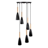 GLOBOSTAR® DILLON 00628 Μοντέρνο Κρεμαστό Φωτιστικό Οροφής με Ντουί 6 x E27 AC 220-240V IP20 - Μαύρο & Μπεζ - Μ52 x Π52 x Y130cm