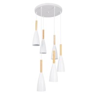GLOBOSTAR® DILLON 00629 Μοντέρνο Κρεμαστό Φωτιστικό Οροφής με Ντουί 6 x E27 AC 220-240V IP20 - Λευκό & Μπεζ - Μ52 x Π52 x Y130cm