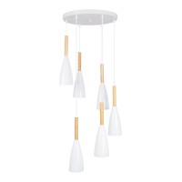 GLOBOSTAR® DILLON 00629 Μοντέρνο Κρεμαστό Φωτιστικό Οροφής με Ντουί 6 x E27 AC 220-240V IP20 - Λευκό & Μπεζ - Μ52 x Π52 x Y130cm