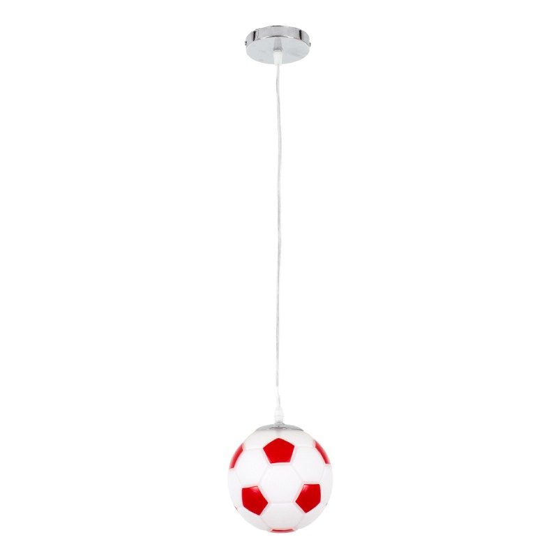 GLOBOSTAR® FOOTBALL 00642 Παιδικό Κρεμαστό Φωτιστικό Οροφής με Ντουί 1 x E27 AC 220-240V IP20 - Λευκό & Κόκκινο - Μ15 x Π15 x Y18cm