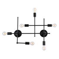 GLOBOSTAR® PIPING 00664-1 Vintage Φωτιστικό Οροφής με Ντουί 6 x E27 AC 220-240V IP20 - Μαύρο - Μ66 x Π9.5 x Υ49cm
