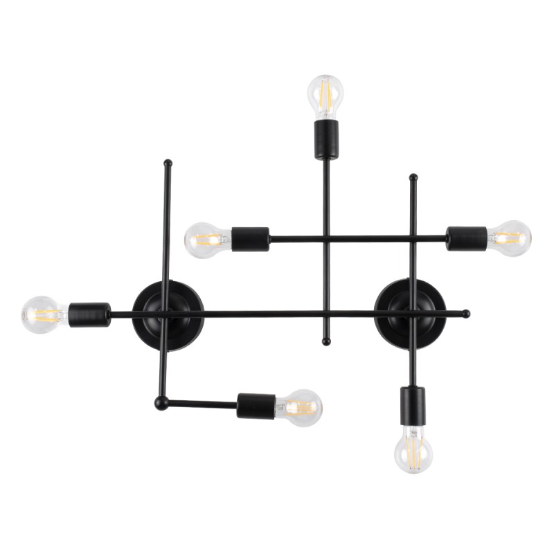 GLOBOSTAR® PIPING 00664-1 Vintage Φωτιστικό Οροφής με Ντουί 6 x E27 AC 220-240V IP20 - Μαύρο - Μ66 x Π9.5 x Υ49cm