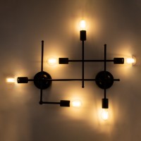 GLOBOSTAR® PIPING 00664-1 Vintage Φωτιστικό Οροφής με Ντουί 6 x E27 AC 220-240V IP20 - Μαύρο - Μ66 x Π9.5 x Υ49cm