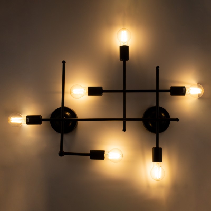 GLOBOSTAR® PIPING 00664-1 Vintage Φωτιστικό Οροφής με Ντουί 6 x E27 AC 220-240V IP20 - Μαύρο - Μ66 x Π9.5 x Υ49cm