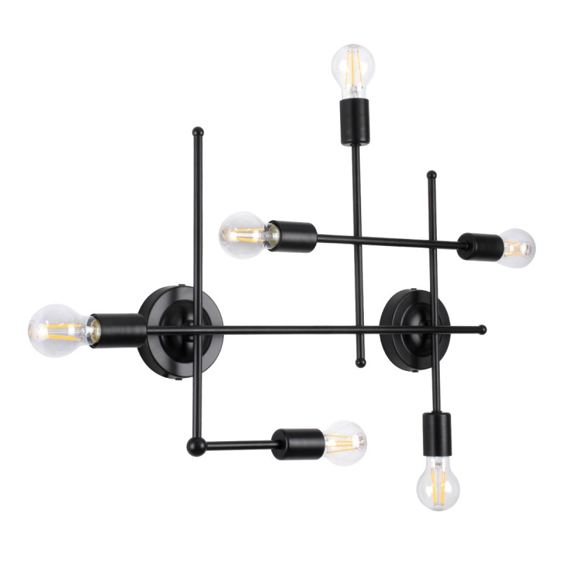 GLOBOSTAR® PIPING 00664-1 Vintage Φωτιστικό Οροφής με Ντουί 6 x E27 AC 220-240V IP20 - Μαύρο - Μ66 x Π9.5 x Υ49cm