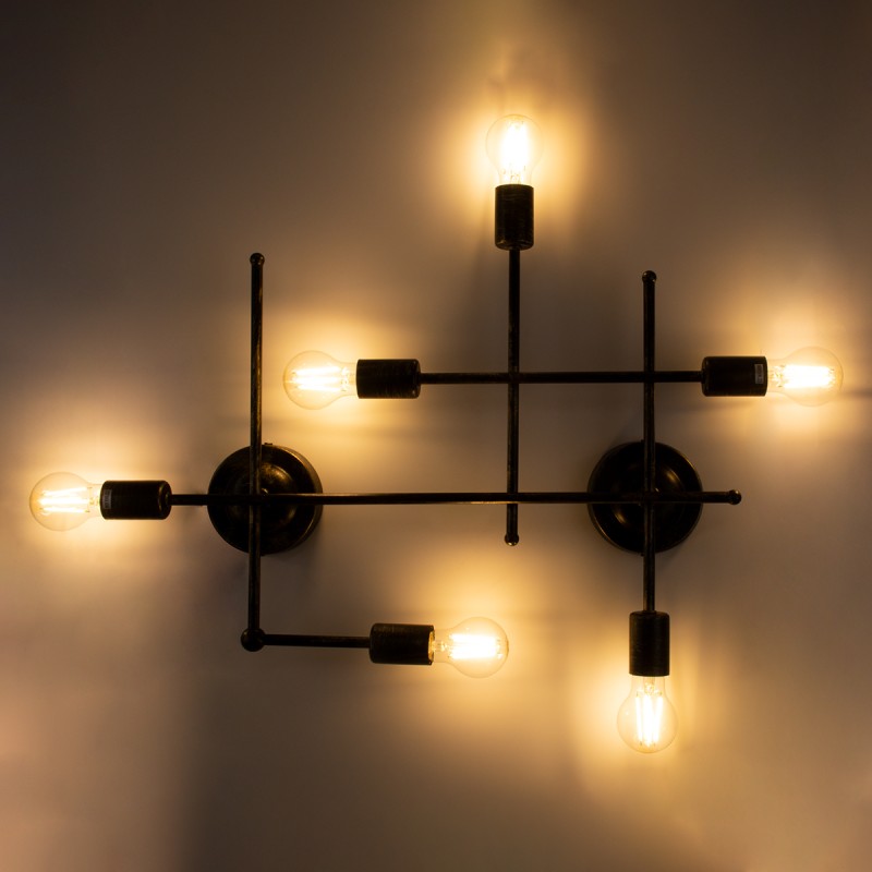 GLOBOSTAR® PIPING 00666 Vintage Φωτιστικό Τοίχου - Απλίκα με Ντουί 6 x E27 AC 220-240V IP20 - Μπρούτζινο - Μ66 x Π9.5 x Υ49cm