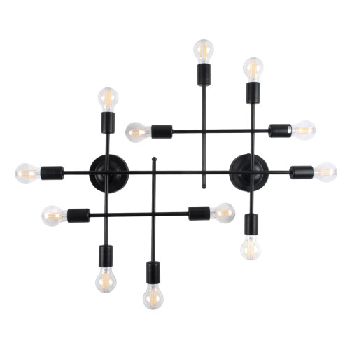 GLOBOSTAR® PIPING 00667 Vintage Φωτιστικό Τοίχου - Απλίκα με Ντουί 12 x E27 AC 220-240V IP20 - Μαύρο - Μ78.5 x Π9.5 x Υ64cm