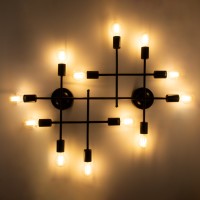 GLOBOSTAR® PIPING 00667 Vintage Φωτιστικό Τοίχου - Απλίκα με Ντουί 12 x E27 AC 220-240V IP20 - Μαύρο - Μ78.5 x Π9.5 x Υ64cm