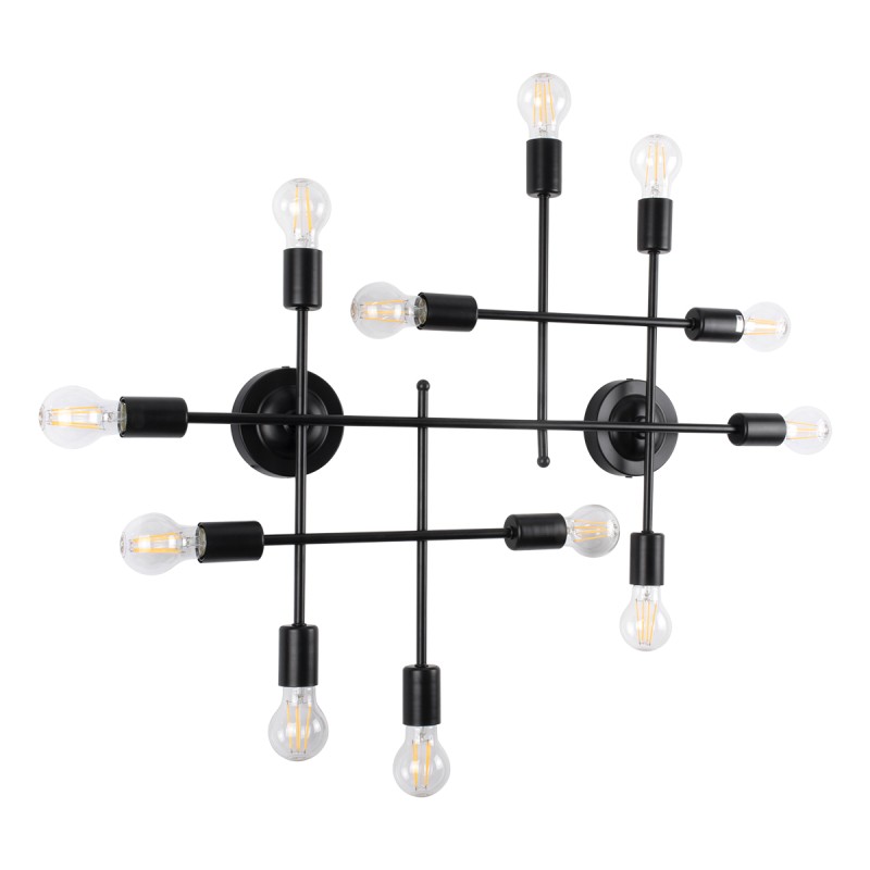 GLOBOSTAR® PIPING 00667 Vintage Φωτιστικό Τοίχου - Απλίκα με Ντουί 12 x E27 AC 220-240V IP20 - Μαύρο - Μ78.5 x Π9.5 x Υ64cm