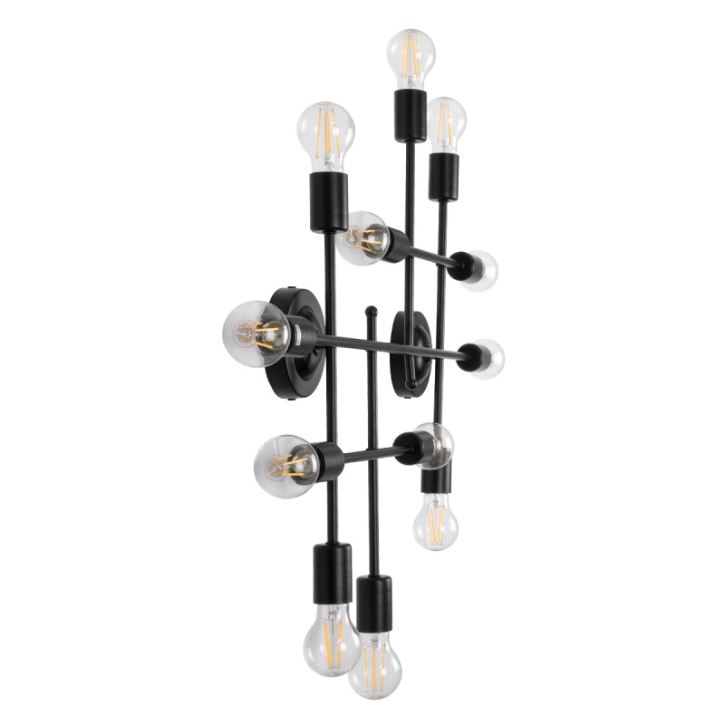 GLOBOSTAR® PIPING 00667 Vintage Φωτιστικό Τοίχου - Απλίκα με Ντουί 12 x E27 AC 220-240V IP20 - Μαύρο - Μ78.5 x Π9.5 x Υ64cm