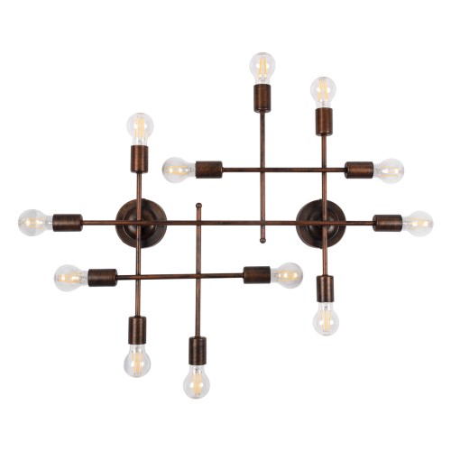 GLOBOSTAR® PIPING 00668 Vintage Φωτιστικό Τοίχου - Απλίκα με Ντουί 12 x E27 AC 220-240V IP20 - Χάλκινο - Μ78.5 x Π9.5 x Υ64cm