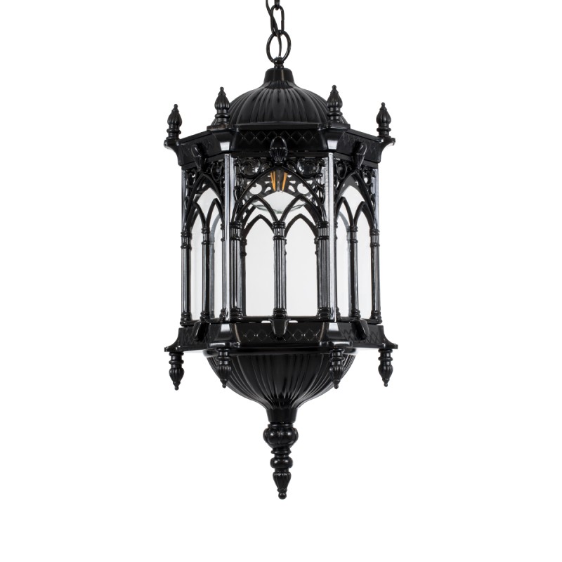 GLOBOSTAR® DARCY 00672 Vintage Κρεμαστό Φωτιστικό Οροφής με Ντουί 1 x E27 AC 220-240V IP20 - Μαύρο & Διάφανο - Μ35 x Π35 x Υ61cm
