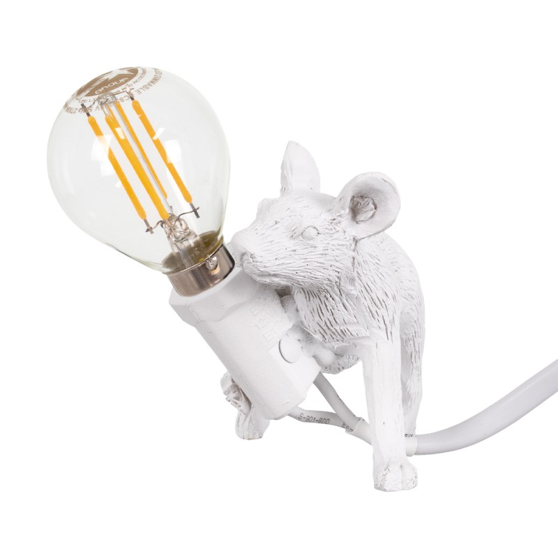 GLOBOSTAR® MOUSE 00676 Vintage Επιτραπέζιο Φωτιστικό Πορτατίφ με Ντουί 1 x E12 AC 220-240V IP20 - Λευκό - Μ13 x Π4 x Υ7cm