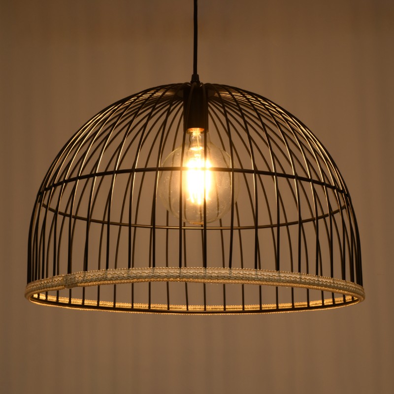 GLOBOSTAR® NEVIS 00681 Μοντέρνο Κρεμαστό Φωτιστικό Οροφής με Ντουί 1 x E27 AC 220-240V IP20 - Μαύρο & Μπεζ - Μ49 x Π49 x Υ34.5cm