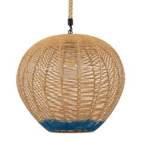GLOBOSTAR® SIMON 00727 Boho Κρεμαστό Φωτιστικό Οροφής με Ντουί 1 x E27 AC 220-240V IP20 - Μπεζ & Μπλε - Μ50 x Π50 x Y47cm
